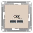 ATLASDESIGN USB РОЗЕТКА A+A, 5В/2,1 А, 2х5В/1,05 А, механизм, БЕЖЕВЫЙ
