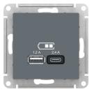 ATLASDESIGN USB РОЗЕТКА А+С, 5В/2,4А, 2х5В/1,2А, механизм, ГРИФЕЛЬ