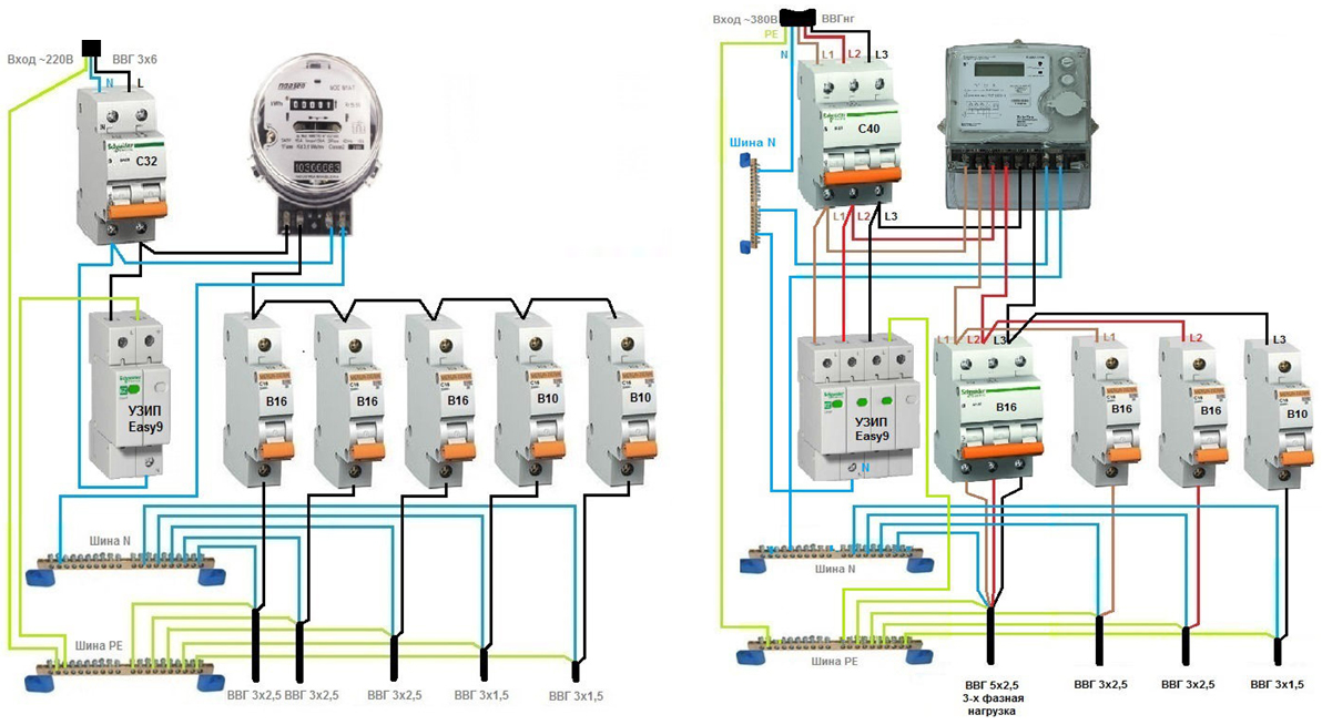 Схема подключения автоматов в щитке в частном доме 220в без заземления