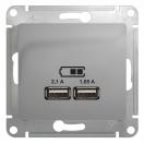 GLOSSA USB РОЗЕТКА A+A, 5В/2,1 А, 2х5В/1,05 А, механизм, АЛЮМИНИЙ